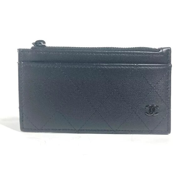CHANEL CC Matelasse Classic Fragment Case Wallet coin purse Leather Black - Picture 1 of 12
